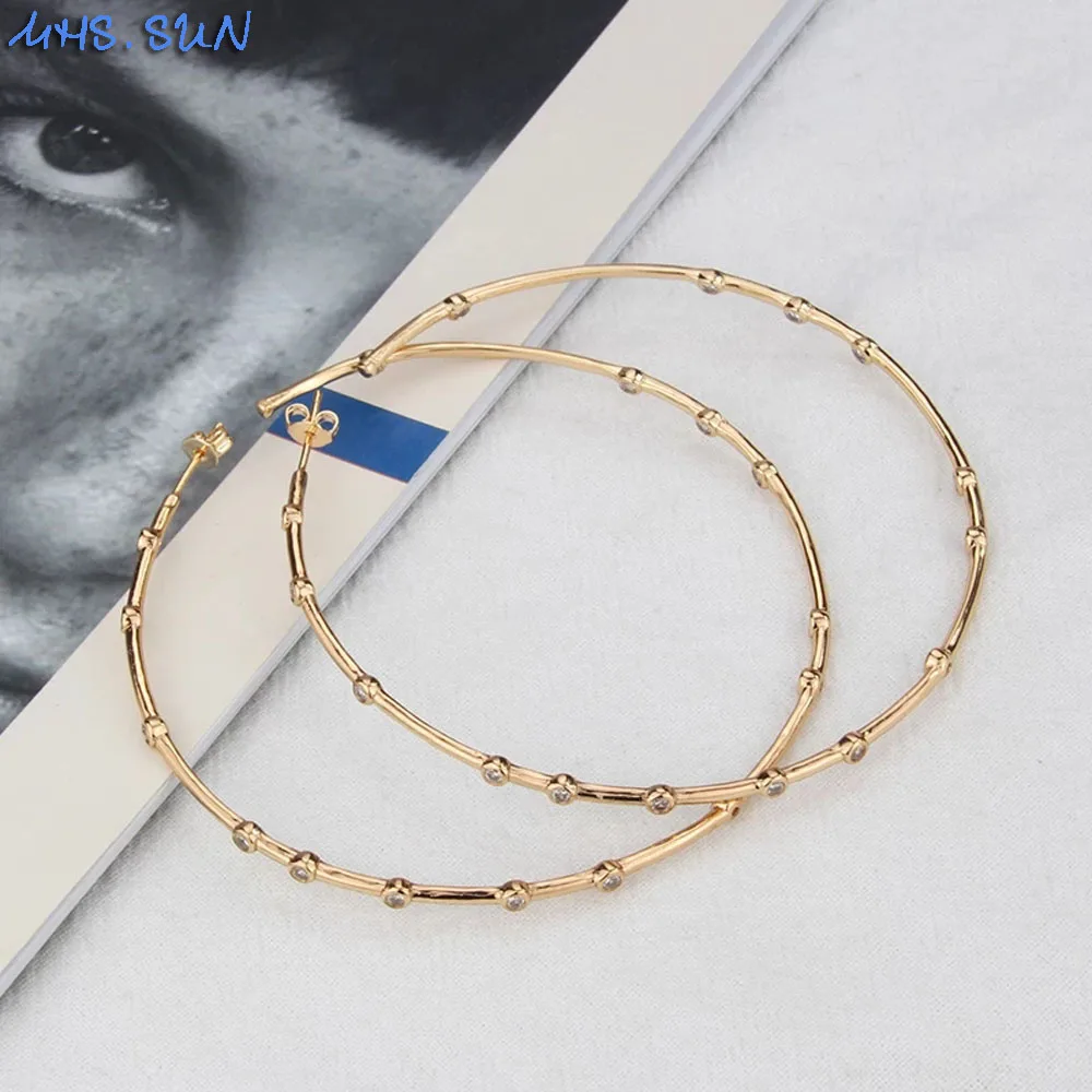 MHS.SUN Modische, mit Zirkon eingelegte, große runde Creolen für Damen, vergoldet, übertriebene große Ohrringe, Party-Schmuck, Geschenke – Detail 22