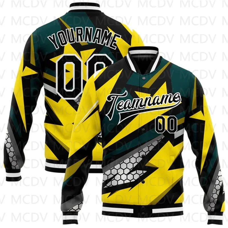 Custom Gold Black-Old Gold 3D Pattern Design Bomber Full-Snap Varsity Letterman Jacket