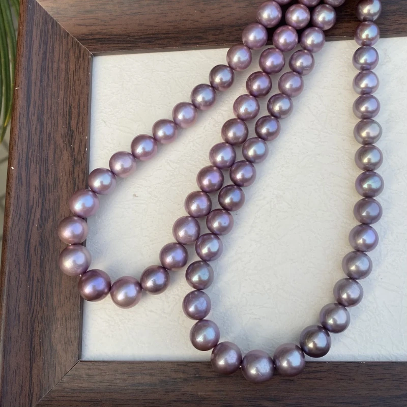 12-13mm Natural Pearl Purple Bead Edison Round Necklace