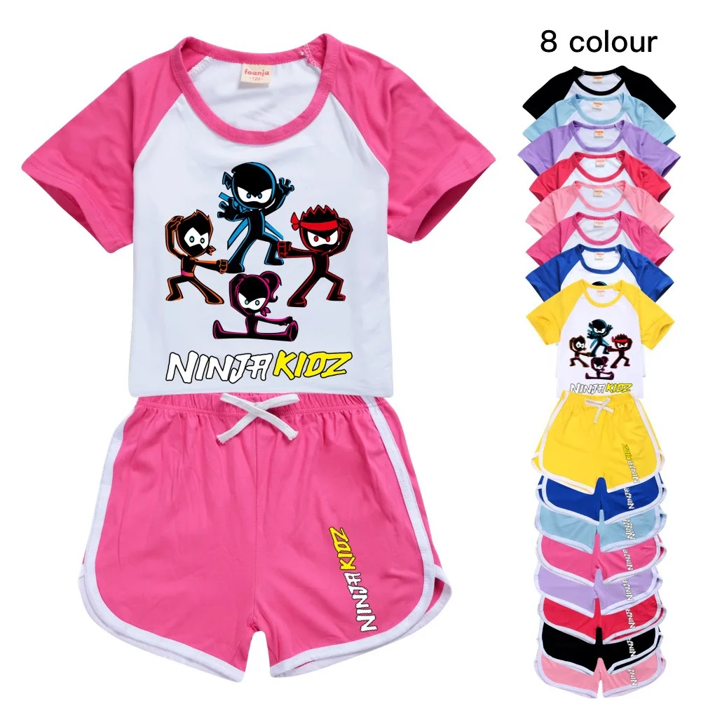 Ninja Kidz Kids Clothes Cotton Sport Tracksuits T-shirts Sweatshirt Suit Cartoon Pattern Set Teenager Baby Boys Girls Clothing