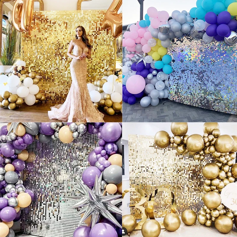 

6/12/24 Pieces Shimmer Wall Backdrops Square Sequin Panels Decor For Valentine's Decorations Birthday Wedding Bachelorette Party