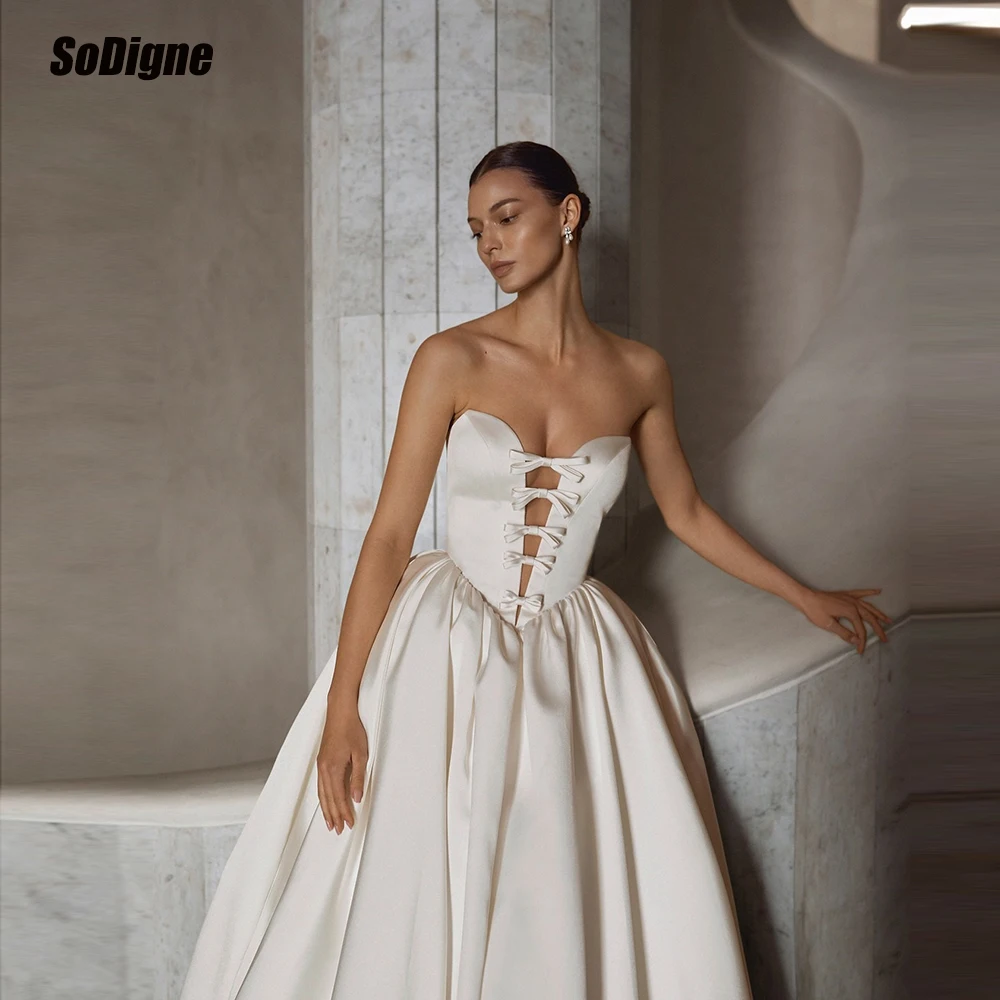 

SoDigne A-line Church Satin Wedding Dresses 2026 Sleeveless Sweetheart Bridal Dress Wedding Gown Robe De Mairee Customized