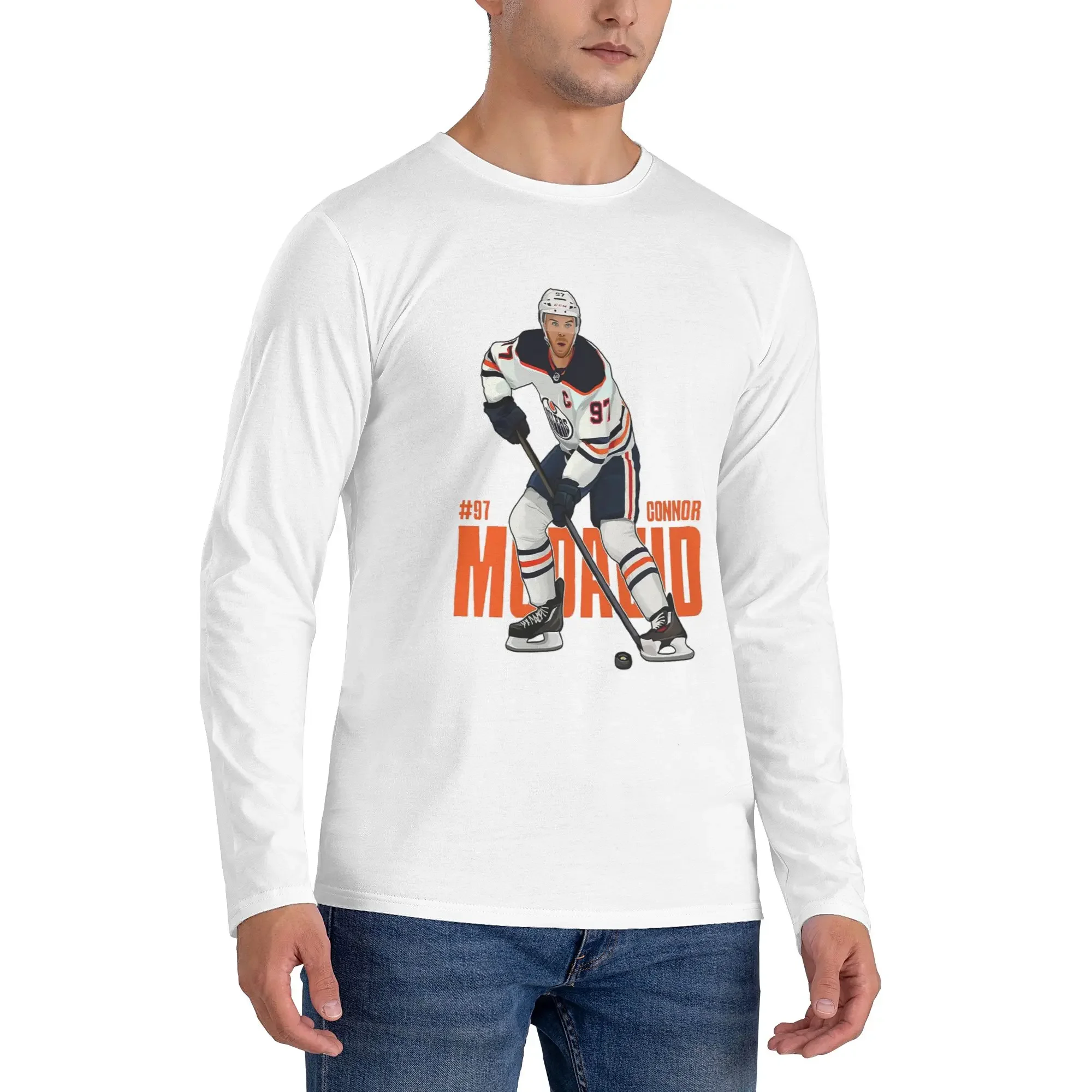 

Connor McDavid 97 for Edmonton Oilers fans Men's Long Sleeved T-shirt Fashion Round Neck T shirts Spring and Autumn Men tops