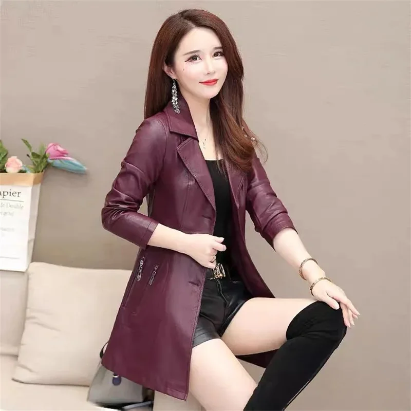 2024 New Autumn/Winter Haining Leather Coat Women\'s Mid length Korean Fit Thickened Women\'s Leather Windbreaker Coat Trendy W