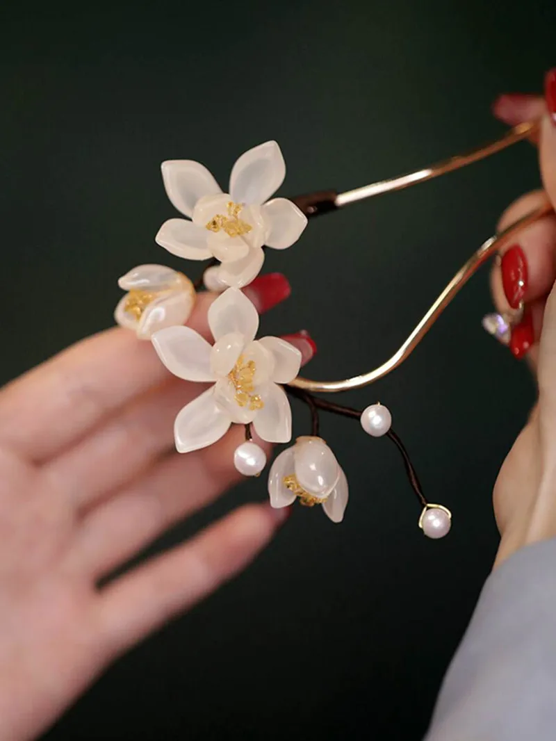 FXLRY Original Handmade Vintage U-shaped pearl Hairpin Magnolia Hairpin Headwear