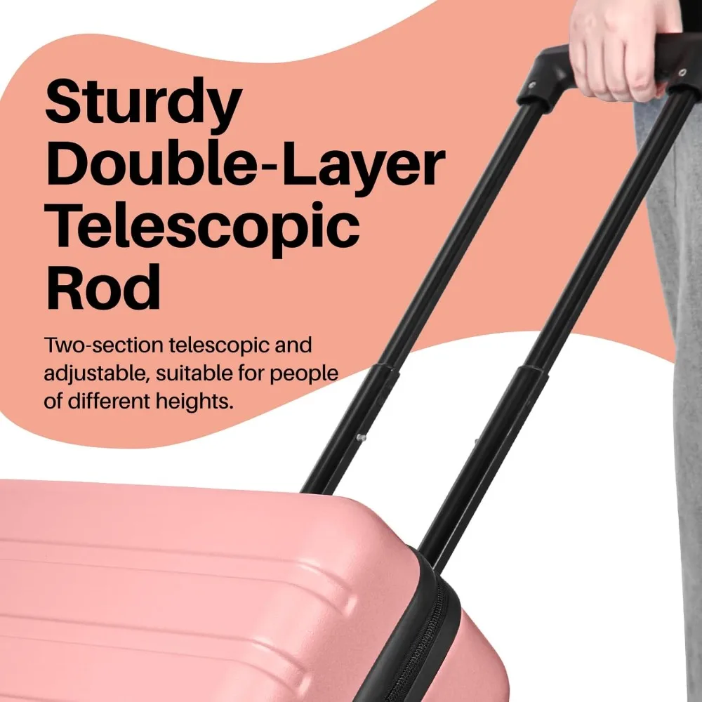 Lightweight ABS Hardside Luggage with USB Port, TSA Lock, Wheels, and Large 28 Inch Pink for Travel