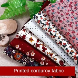 Printed Floral Black Corduroy Fabric By The Meter for Skirts Clothing Shoe Upper Sewing Cartoon Pattern Cloth Soft Skin-friendly
