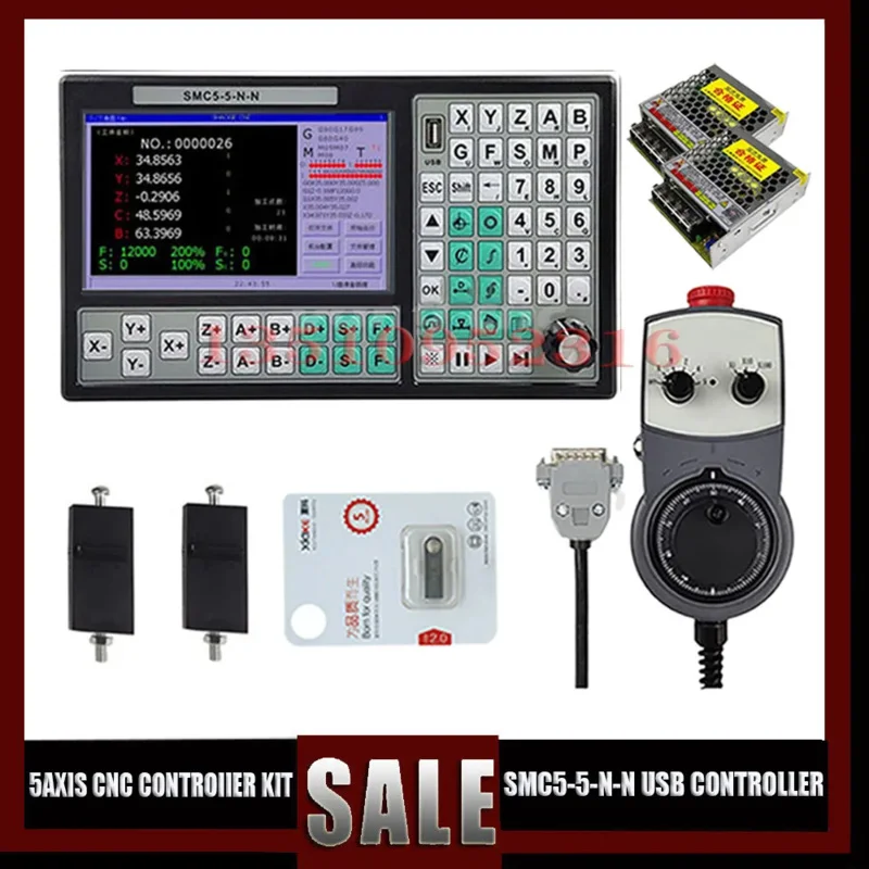 5- Cnc Offline Controller Kit Smc5-5-N-N G Code 500Khz Support Rtcp With 5-Axis Emergency Stop Handwheel 75W24V Dc