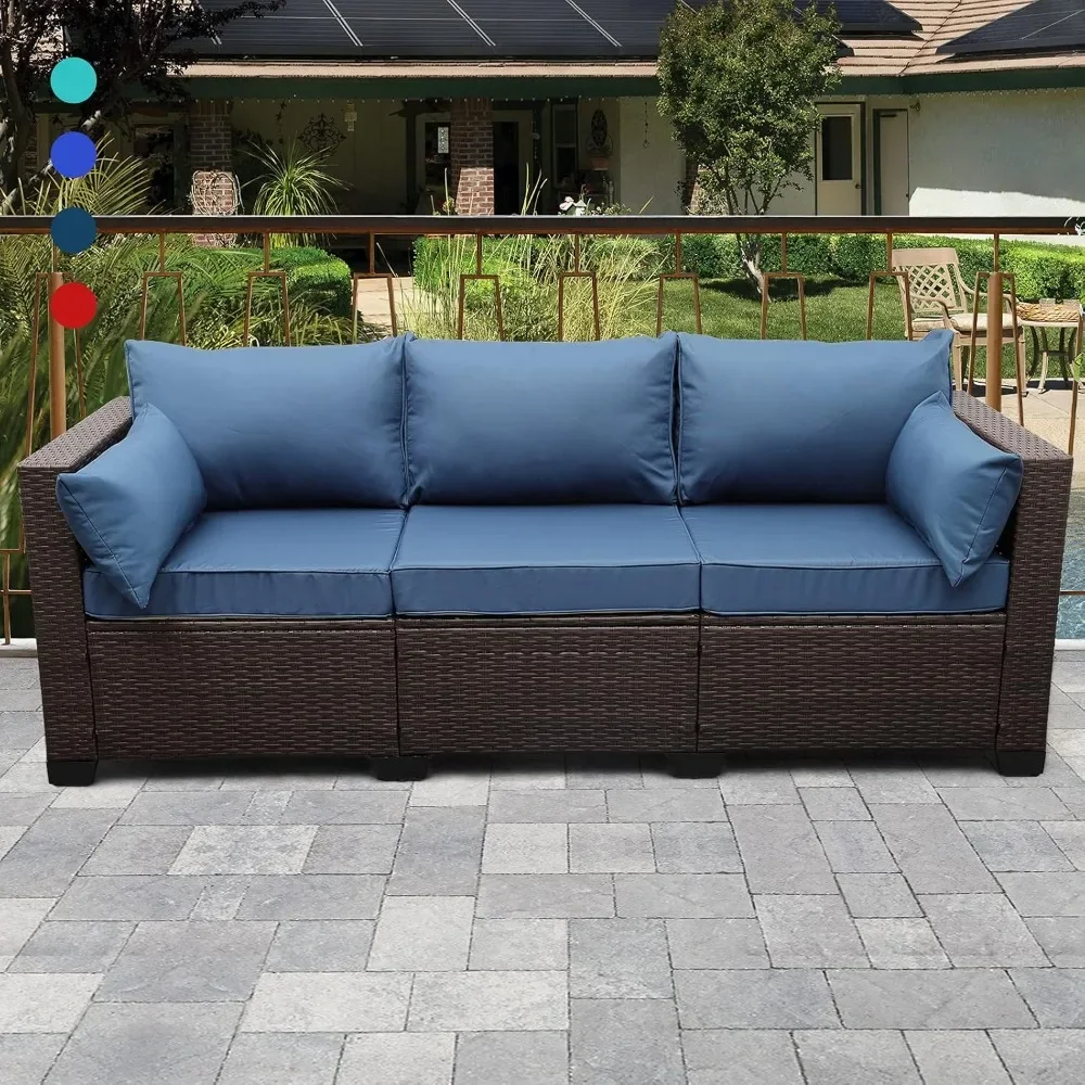 3-Seat Patio Wicker Sofa, Outdoor Furniture with Cover, Deep Seat High Back Cushion