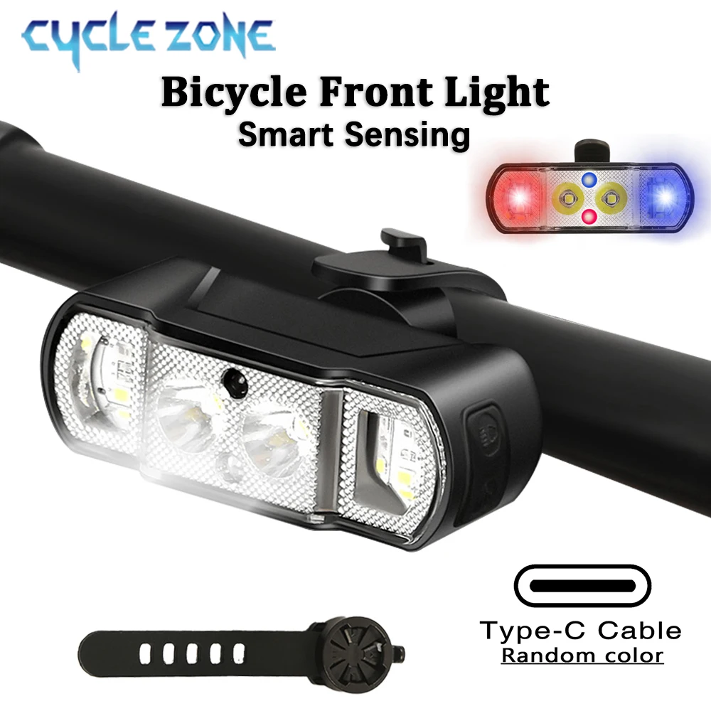 LED Smart Sensing Bike Front Light Type-C Rechargeable Headlight for MTB Road Bicycle Night Riding Safety Warning Accessories