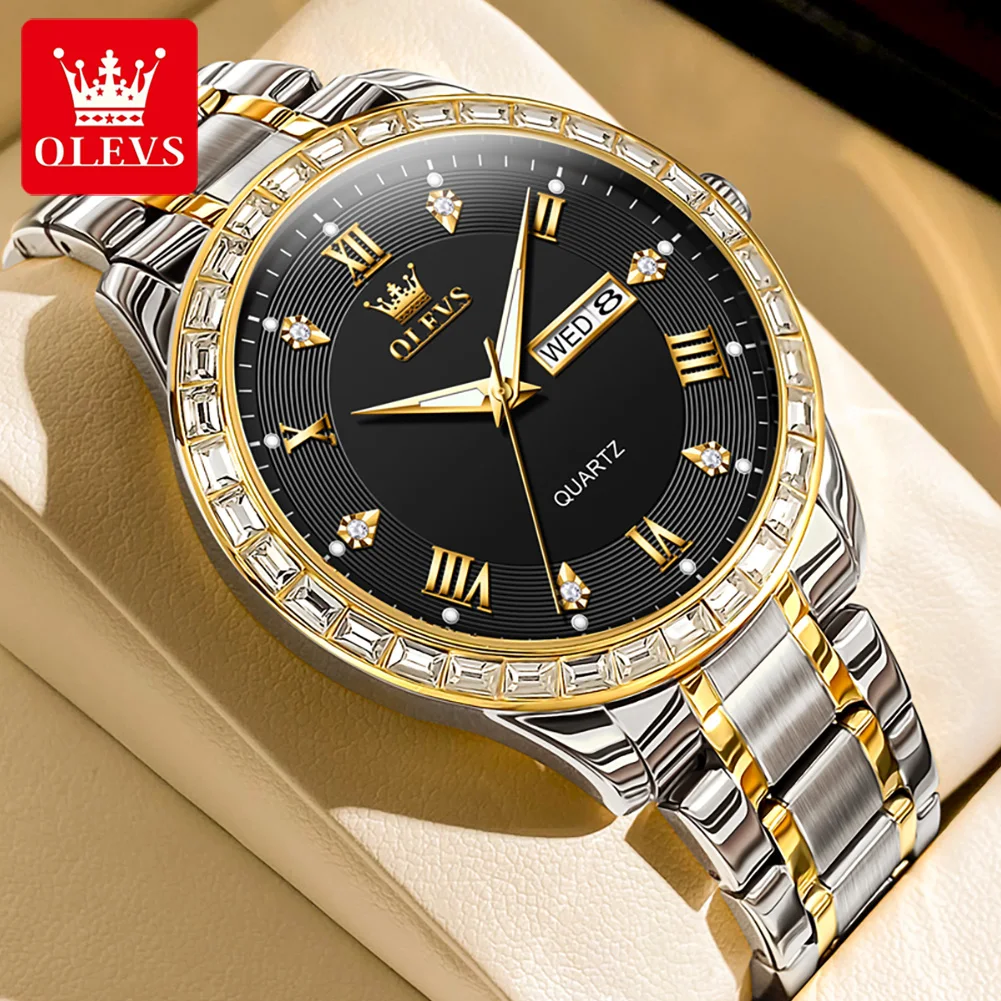 OLEVS 9906 Original Men\'s Watches Luxury Diamond Lap Dial Quartz Wristwatch for Men Classic Date Calendar Business Man Watch New