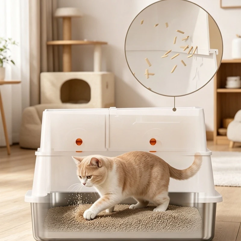 Stainless Steel Cat Litter Box Basin Splash-proof Cat Toilet Anti Splash Odor Contro Pet Bedpans Easy Clean Kitten Toilet