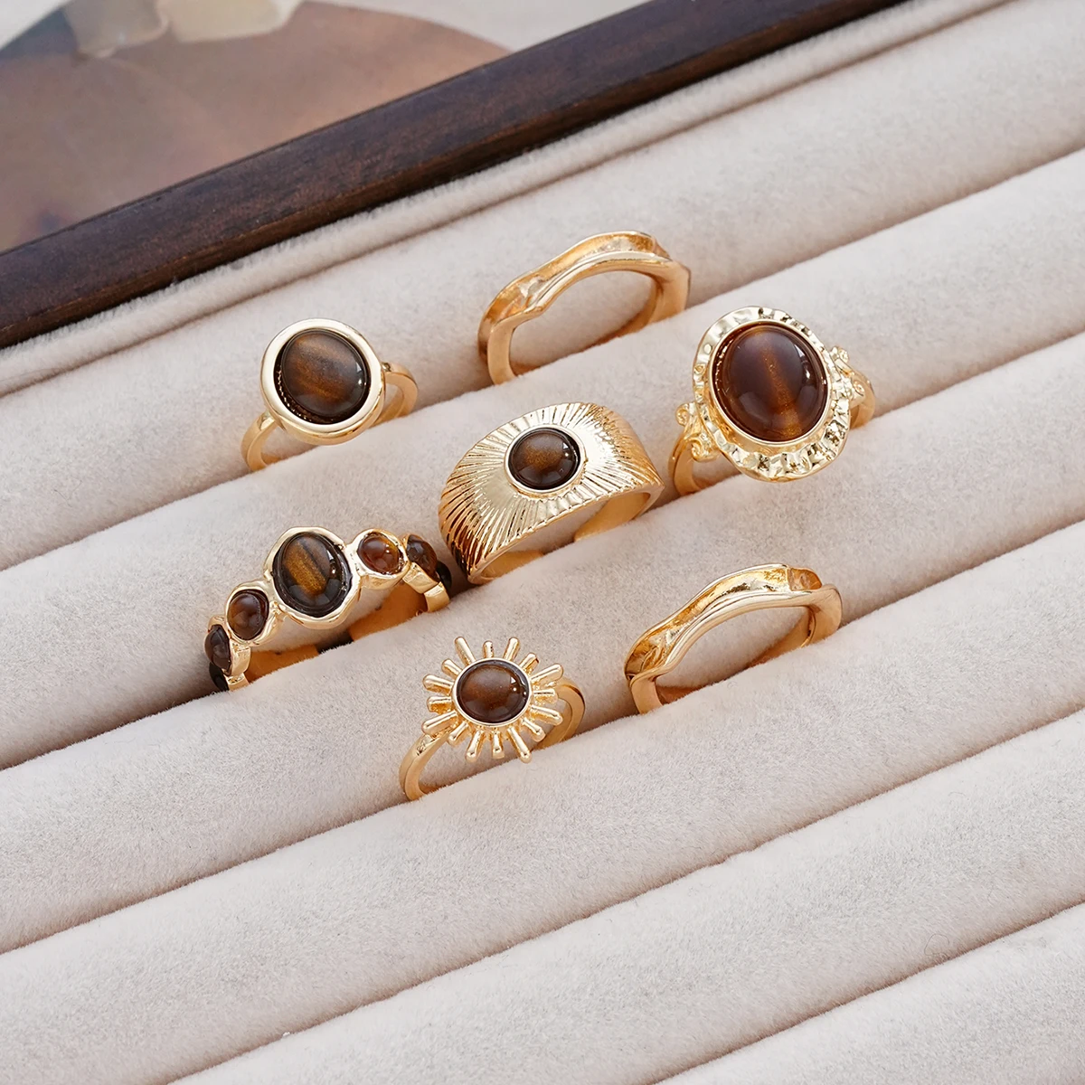 7Pcs/Set Vintage Brown Stone O - Turquoise Stone Ring recension och pris