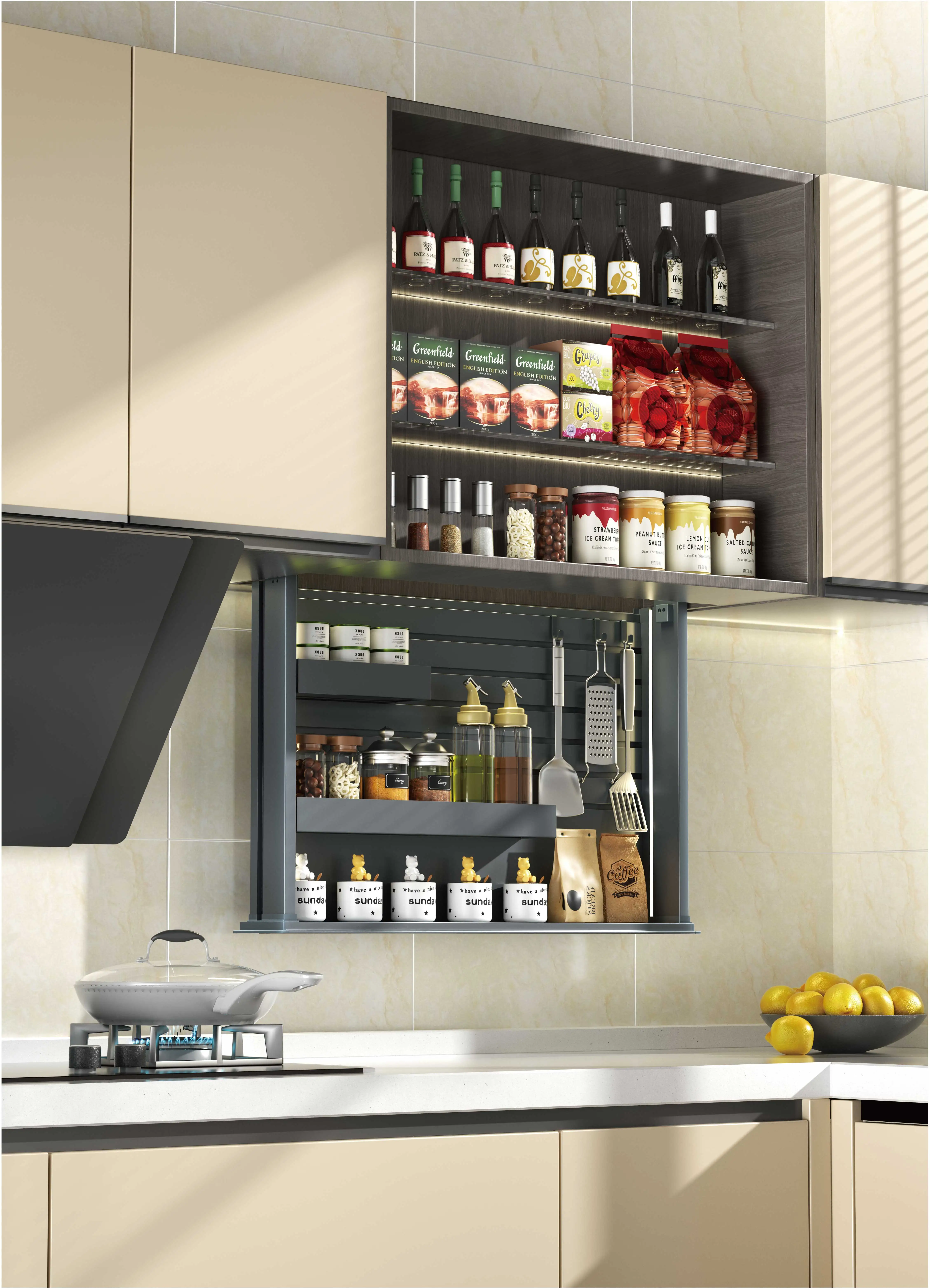 الذكية بهار بمحركات اكسسوارات المطبخ خزانة رفع سلة ذكي تخزين الرف المطبخ سلة قابلة للسحب مصعد #6