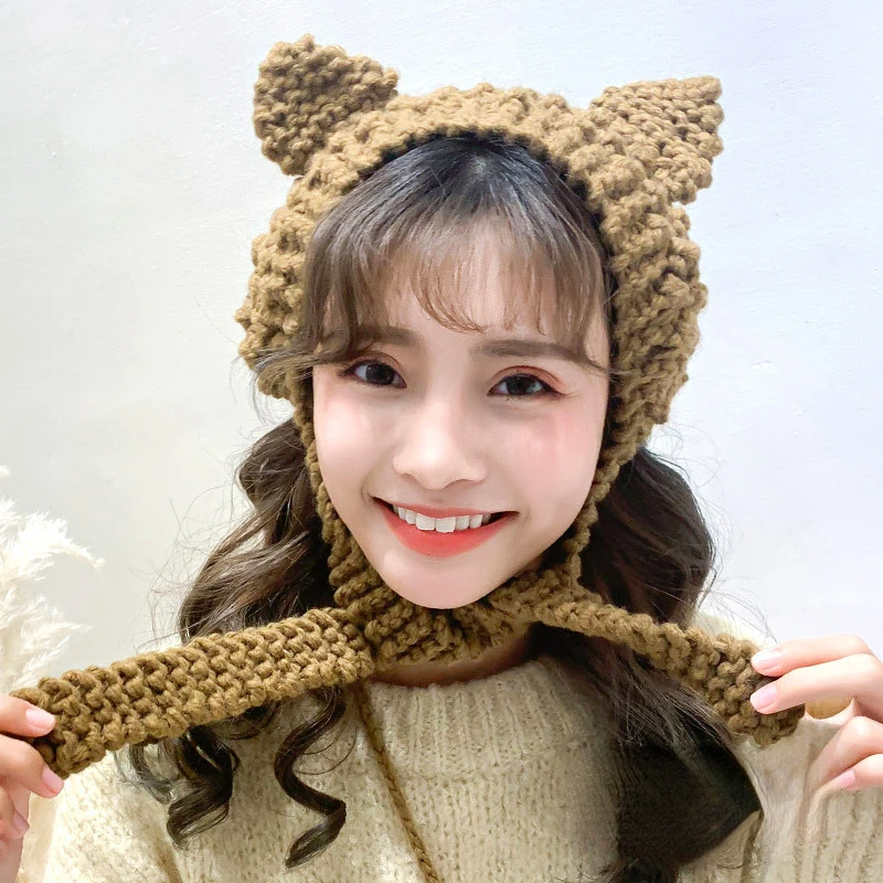 Cute Cat Winter Hat Skullies Beanies Knitted Hats Solid Hip-hop  Cap for Women Accessories Gifts Warm Spring Lovely