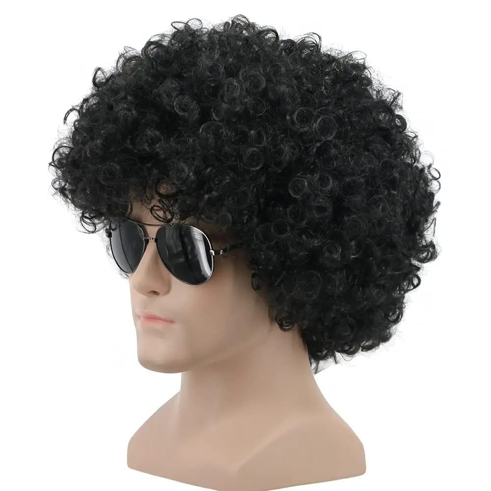 Short Black Men\'s Afro Curly Wig 70s Disco Afro Wig Synthetic Wig Anime Cosplay Halloween Costume Props