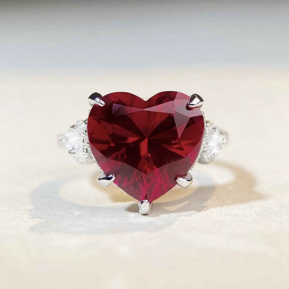 Wong Rain 100% 925 Sterling Silver Heart Lab Ruby High Carbon Diamonds Gemstone Wedding Party Jewelry Ring For Women Wholesale