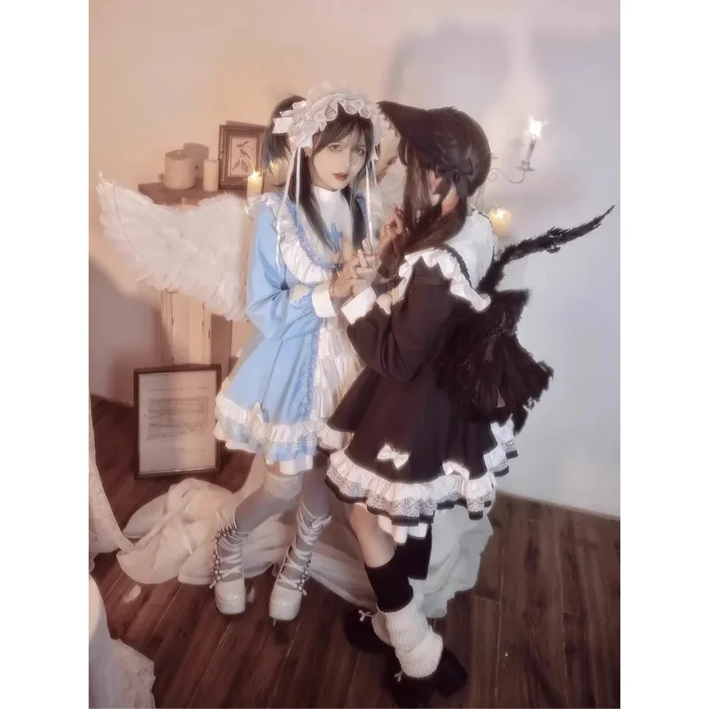 Sky05 Abito Lolita OP gotico giapponese Donna Vittoriano Croce Ricamo Increspature Cosplay Strega Abiti da cameriera Ragazze Dolce Party99Ji *