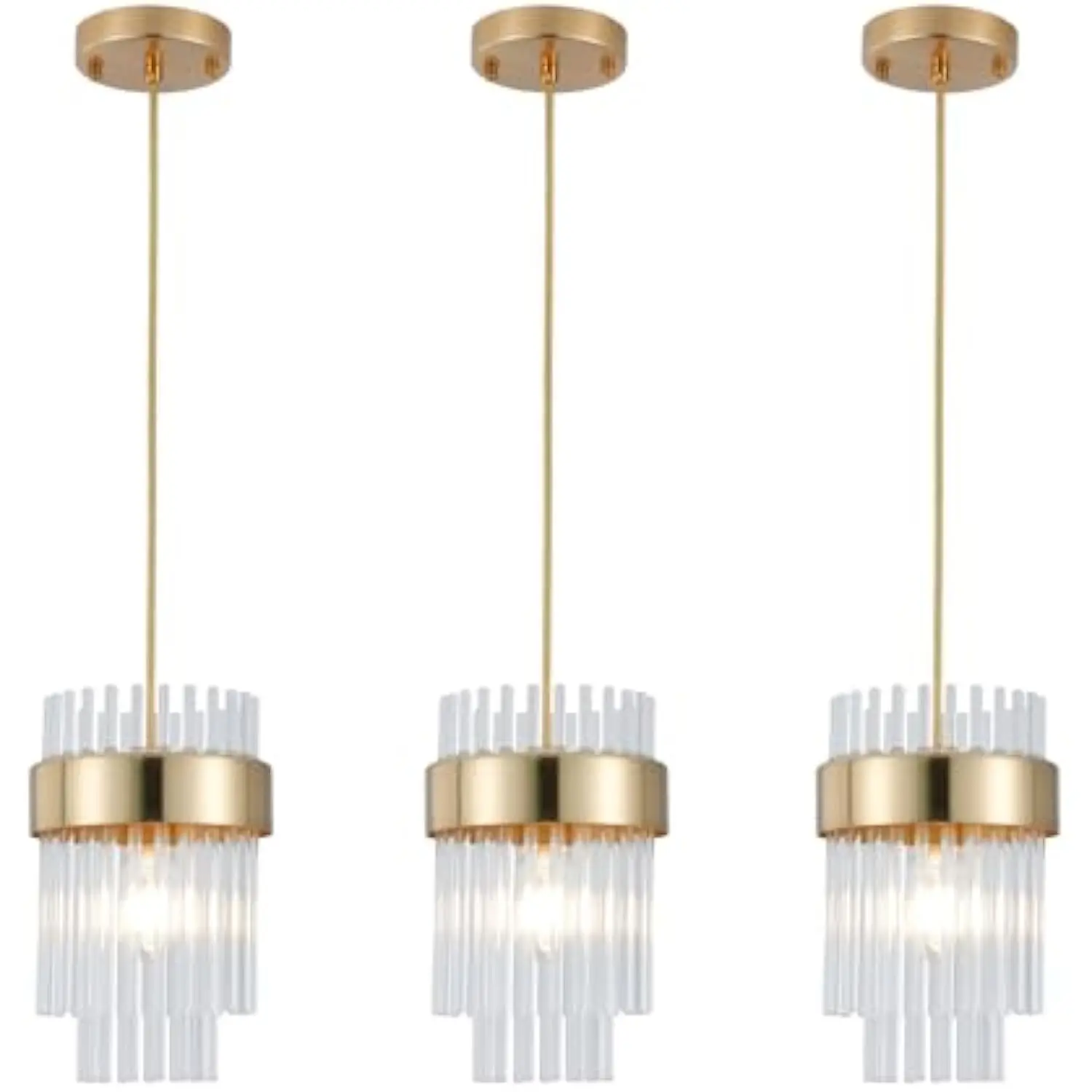 

Pendant lights kitchen island gold 3 pack,crystal pendant light fixtures over table, mini brass dining room 1-light chandelier,