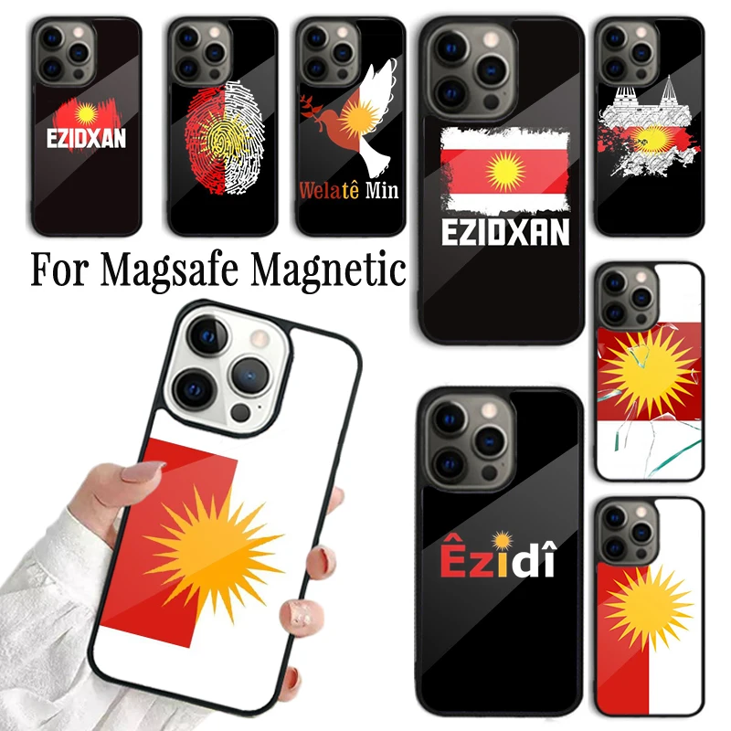 Coque Phone Case For iPhone 16 15 14 13 12 Mini 11 Pro Max Plus Magsafe Magnetic Wireless Charging Cover Yazidi Flag Ezidxan