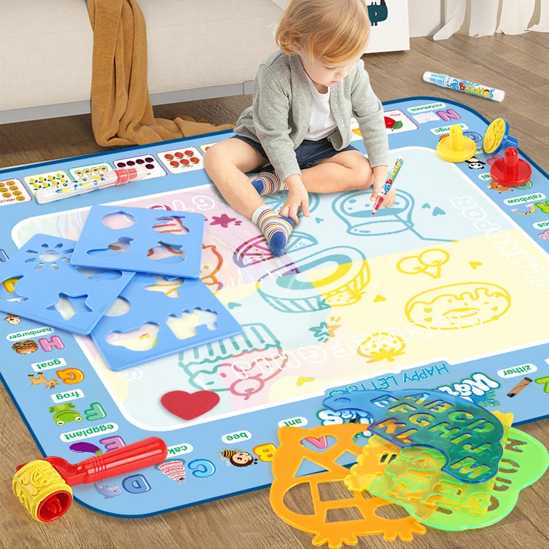 100x80CM Magic Water Drawing Doodle Mat With Reusable Magic Pens Coloring Painting Board Montessori Educational Toys Kids Gifts