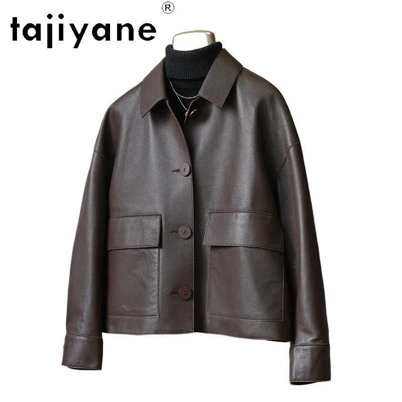 TAJIYANE 100% Sheepskin Genuine Leather Jacket Women Retro Lychee Patterned Short Leather Jackets Fall Clothes 2025 Woman 정품급