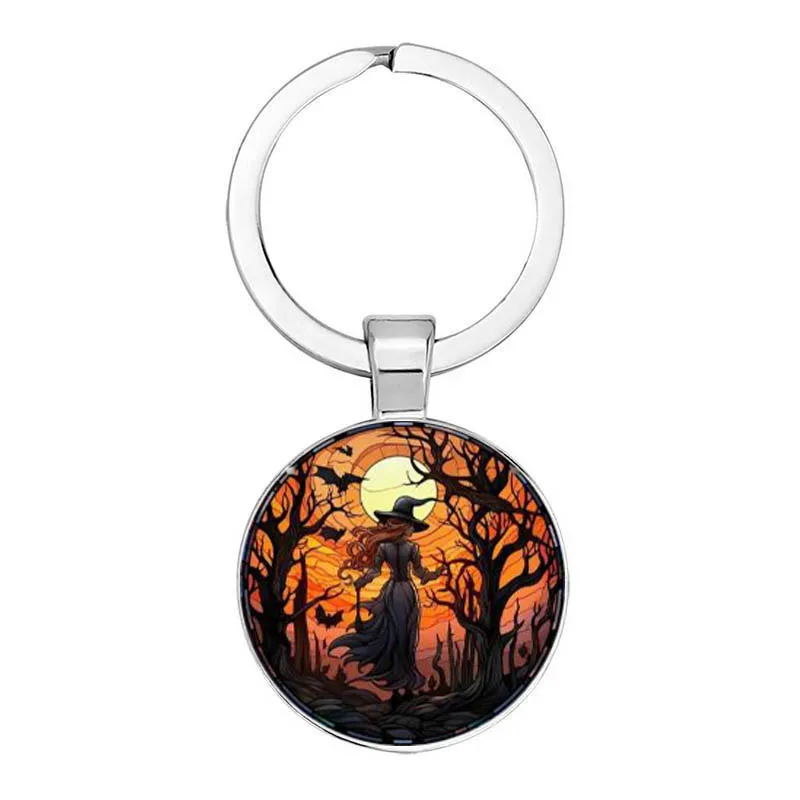 Retro Gothic Crow Cross Witch Halloween Pendant Keychain Jewelry