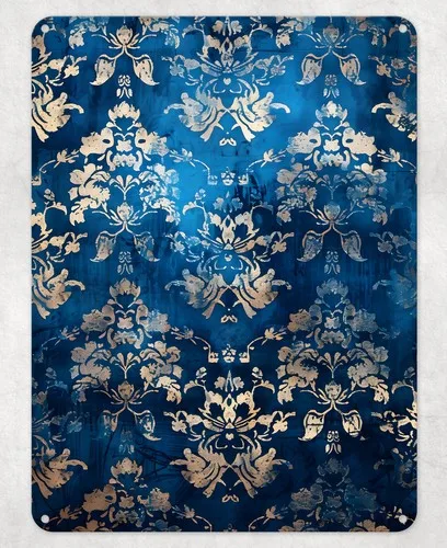 Blue Brocade Pattern Metal Poster Wall Tin Sign Man Cave Shed Home Plaque --Tin Sign