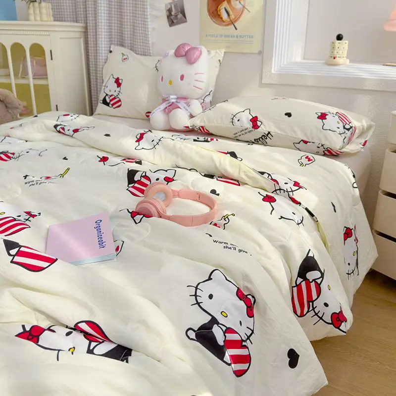 Anime hello kitty verão fresco colcha ar condicionado bonito casa lavada colcha de algodão estudante colcha fina núcleo máquina lavável