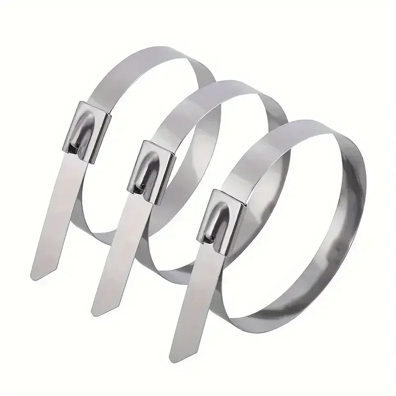 Metal Cable Ties Stainless Steel Self Locking Fastening Rings Heavy Duty Cables Tie Strap Exhaust Wrap Organizer For Home Office