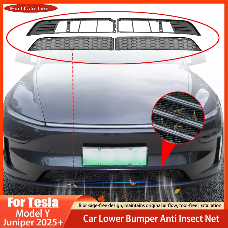 For Tesla Model Y Juniper 2025 Front Bumper Grill Mesh Air Inlet Vent Cover Grille Guards Protector Anti-insect Net Accessories