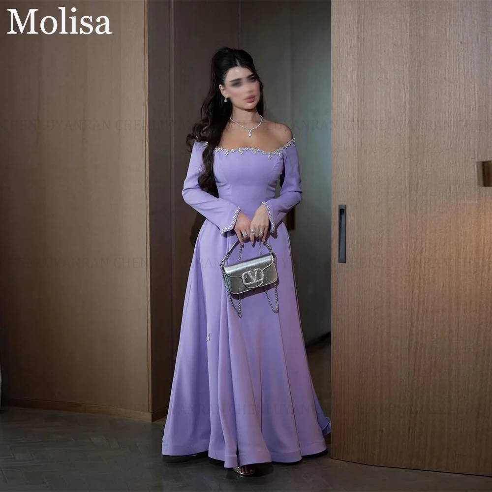 

MOLISA Elegant Formal Occasion Dresses 2025 New Customized A-Line Off-Shoulder Crystals Jersey Long Party Prom Evening Gowns