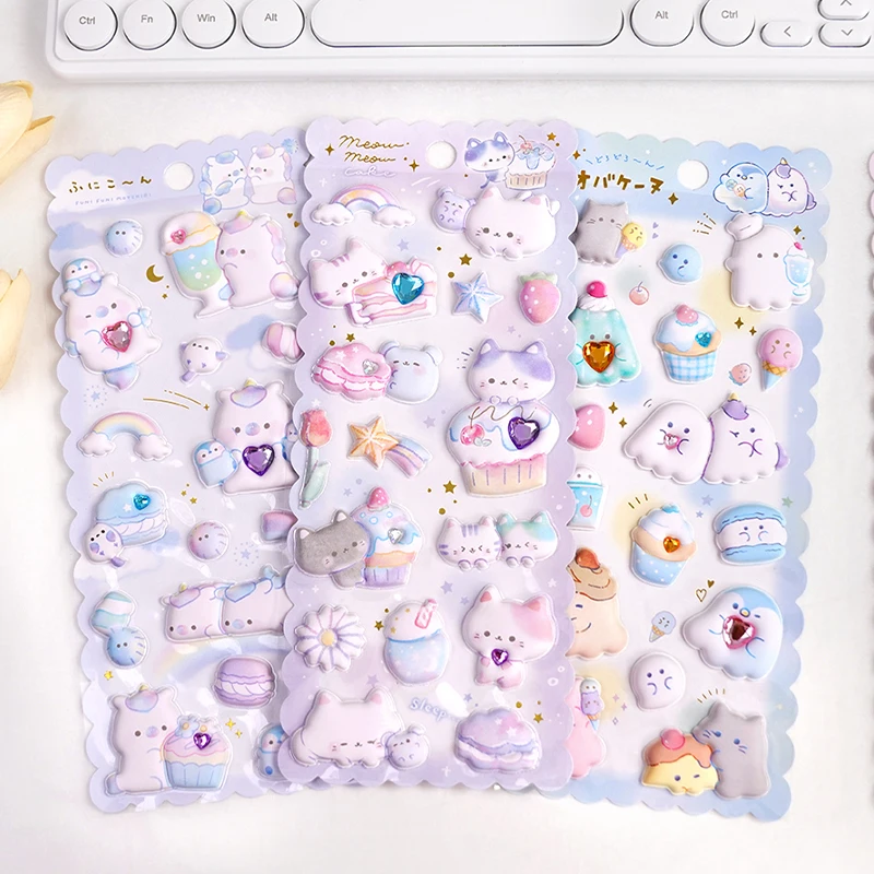 1 pc Random Kawaii Animals Pets with Diamond Puffy 3D Stickers Scrapbooking Diy Journal Cute Stationery Diary Sticker Ablum Gift