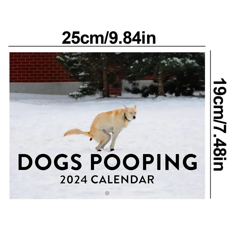 Calendario de pared de perros Pooping 2024 2024, arte mensual de cachorros lindos, calendario de pared colorido de 12 meses, divertido perro