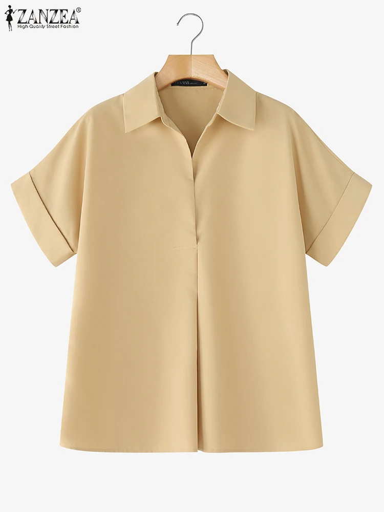 ZANZEA Übergroße Damenmode-Bluse, Sommerhemden, 2025, elegante Bürodame, Tunika, Tops, lässig, lockeres Revers, einfarbig, Blusas