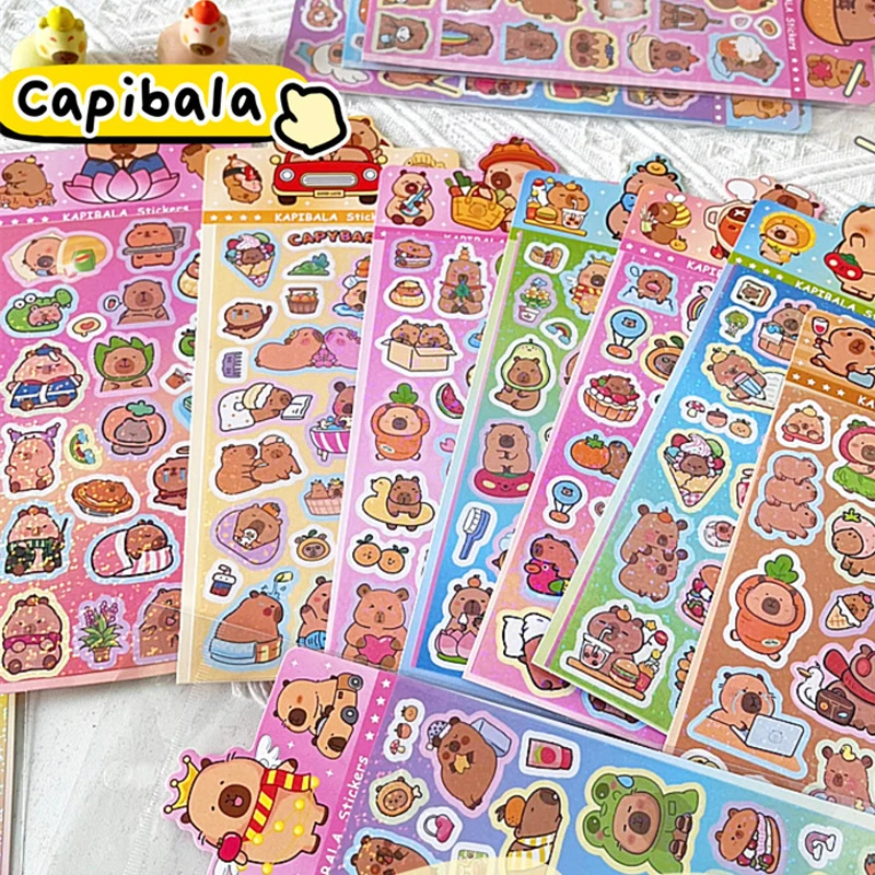 Autocollants décoratifs de dessin animé mignon Kawaii, autocollants de tasse d'eau, créatif, étanche, bricolage, coque de téléphone, cadeaux, Capybara, 5/10 pièces