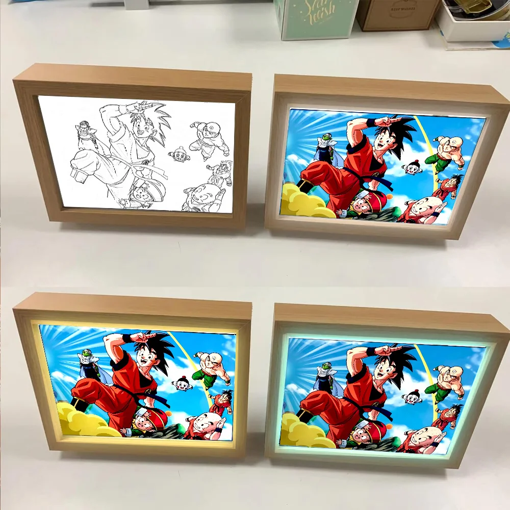 Anime Figure Dragon Ball  Light Painting Photo Frame Goku Vegeta Led Night Light Birthday Bedroom Decor Original Gifts Moon Lamp