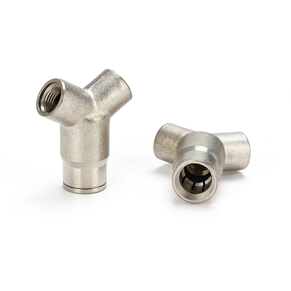 9.52mm Y-Type Dual-Nozzle Brass Misting Fitting High Pressure Quick-Connect Nickel-Plated Spray Connector for Garden Irrigation