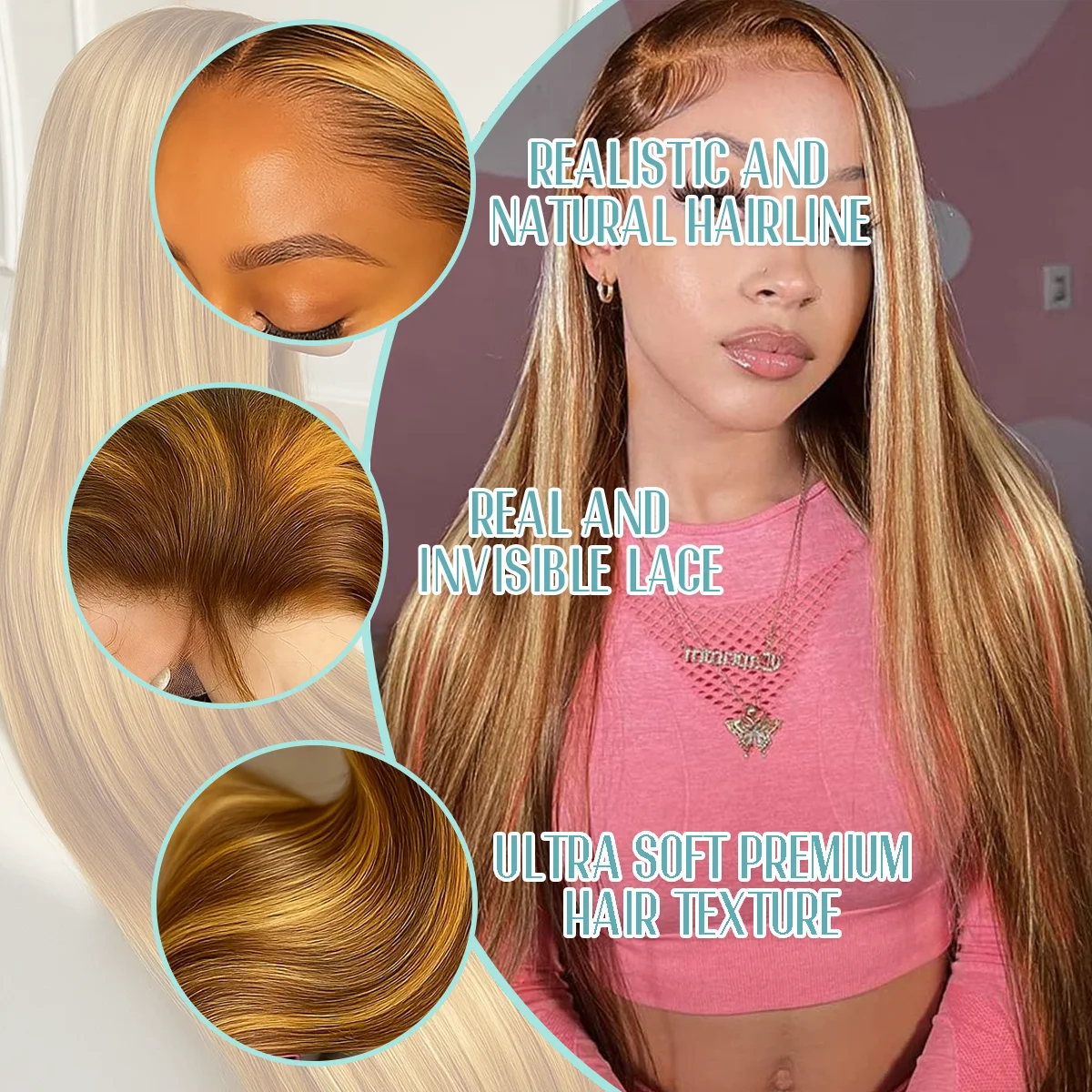Straight Human Hair Wigs P4/27 Highlight 200% Density 40 Inches 13x6 13x4 HD Transparent Invisible Lace Frontal Wig Piano Color Brazilian Hair For Women Pre Plucked Pre Cut Lace Pre Bleached Knots Pre Styled