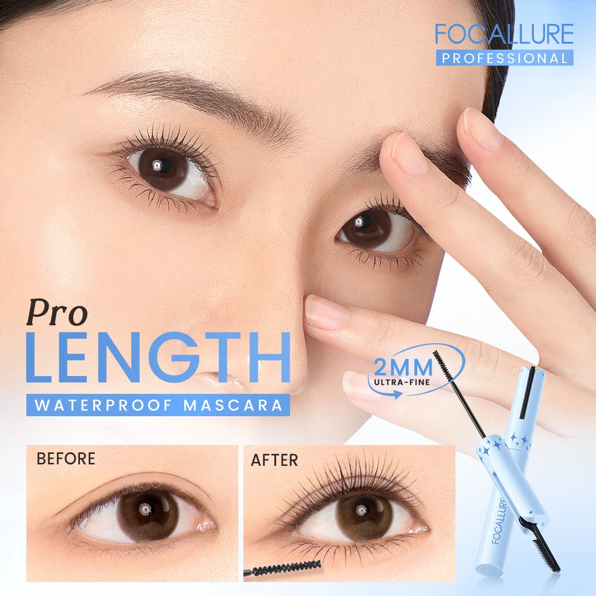 FOCALLURE Ultra-fine Mascara Waterproof Long-lasting Black Pro-Length Lengthens Eyelashes Fiber Mascara Eyes Makeup Cosmetics