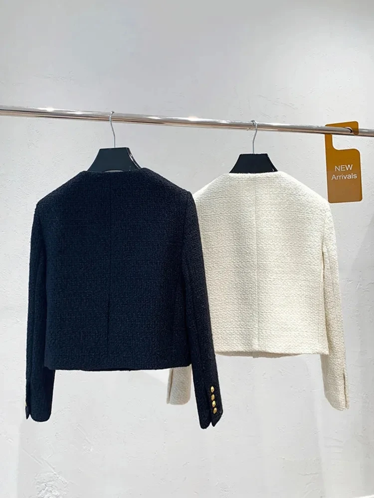 Fall Winter French Vintage Small Fragrant Tweed Jacket Coat Women Elegant Casual Woolen Short Coats Streetwear Outwear Crop Top