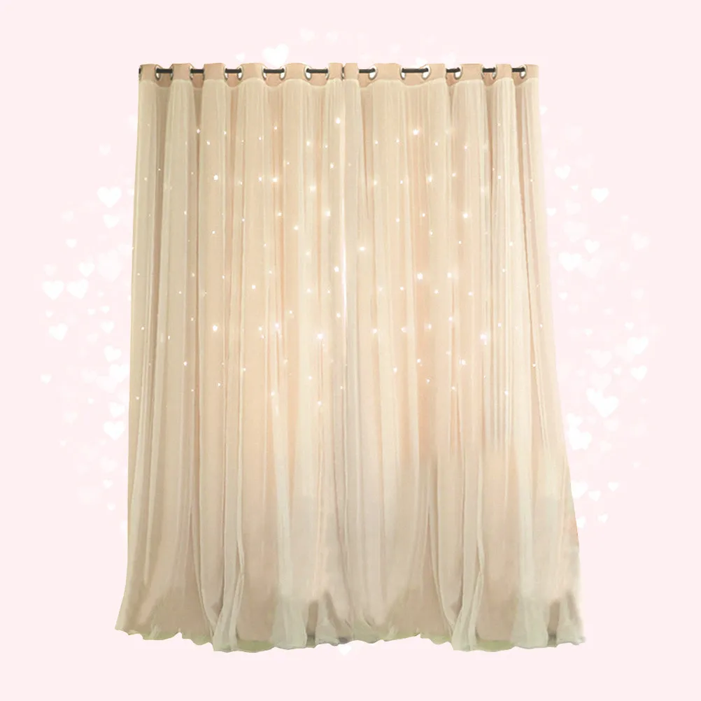 Star Blackout Curtain Double-Layer Hollow Out Window Curtain Drape 1x2m Beige Premium Polyester Grommet Curtains for Bedroom