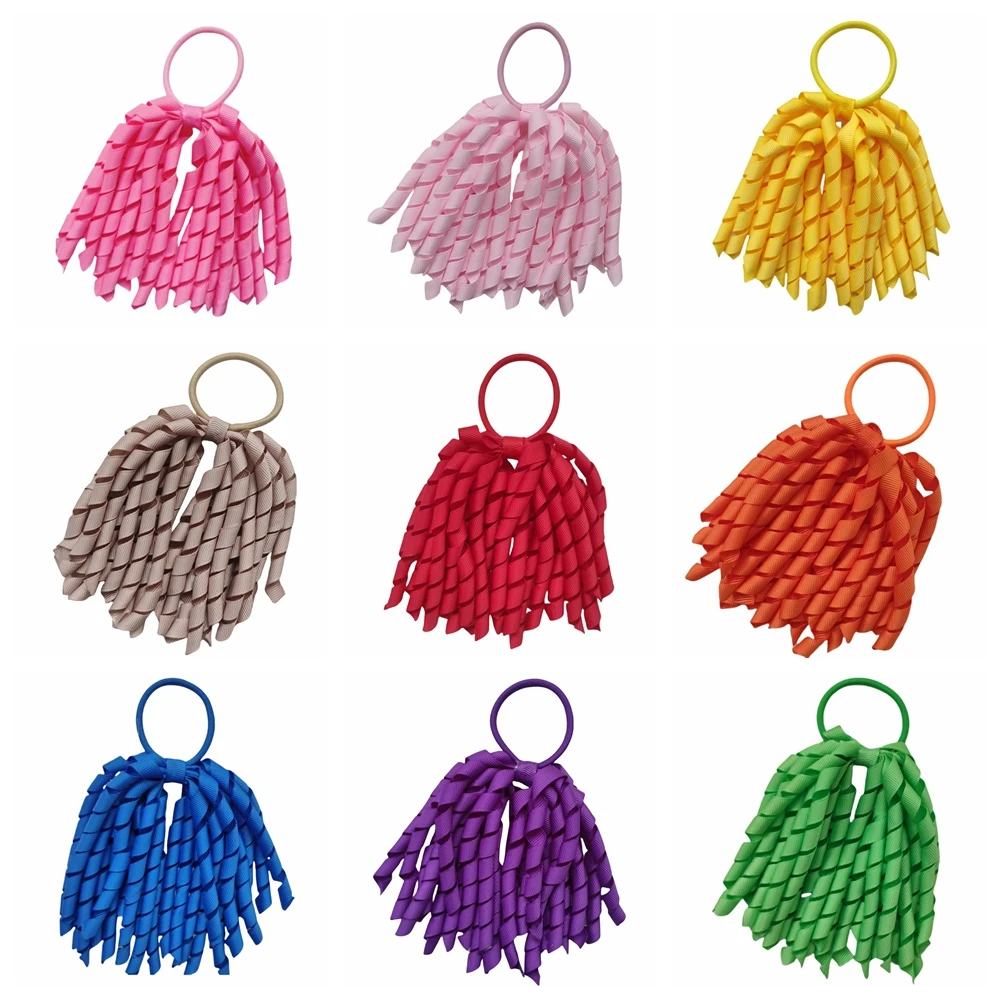 Korker Elastic Hairband PonytaiL Holders 5inch Curl Tassel Ribbons Streamers Corker Hair Bows Clips Ties Bobbles Girl Kids 1PCS