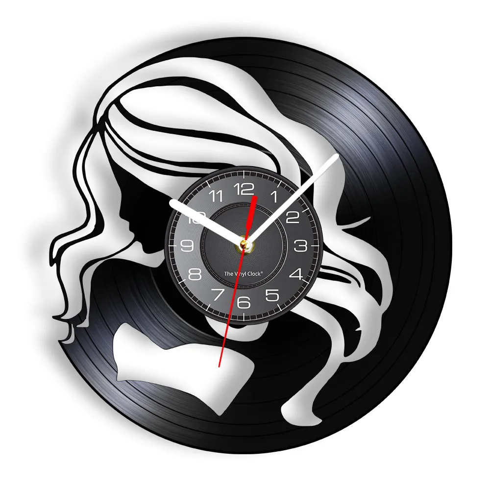 Hipsters Long Hair Lady Wall Clock Fashion Shopping Girl Vinyl Record Clock Exotic Lady Wall Art Modern Wall Clock Gift For Her