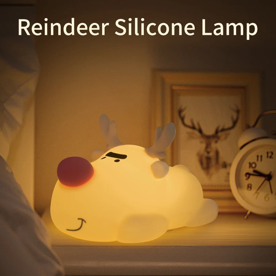 Reindeer Silicone Night Light Cute Soft Touch Bedside Light Home Bedroom Decoration Children Birthday Christmas Gift Night Light