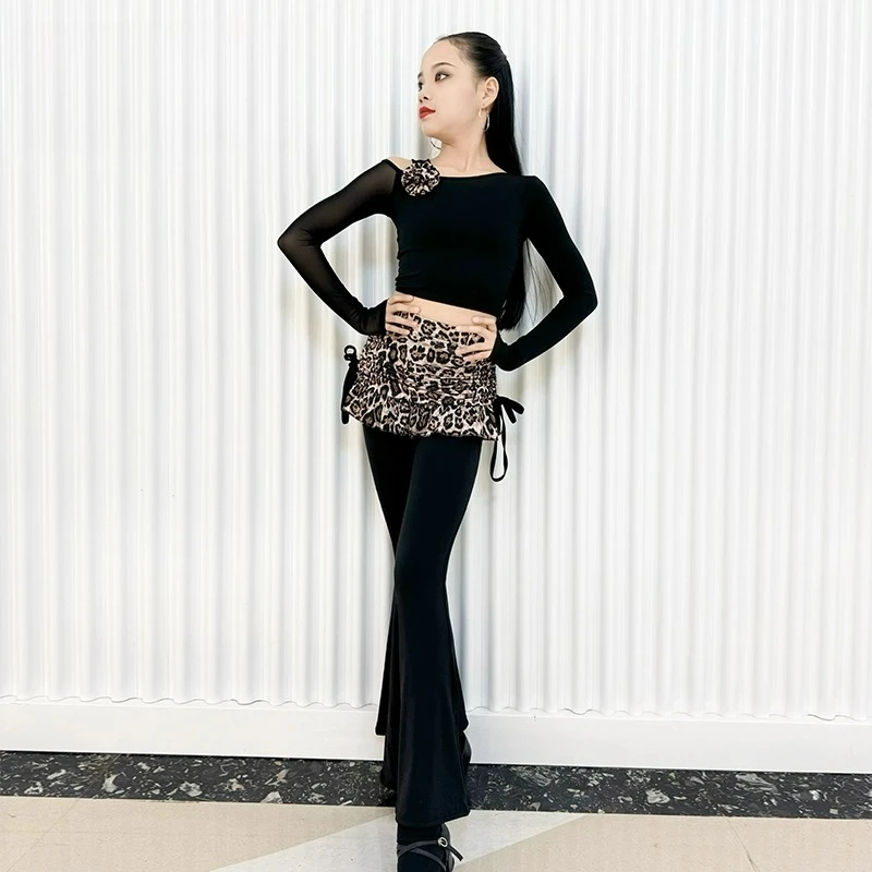 Latein-Tanz-Outfit, Übungs-Outfit, Kinderset, langärmelig, modisches lateinamerikanisches Hosen-Set für Herbst und Winter