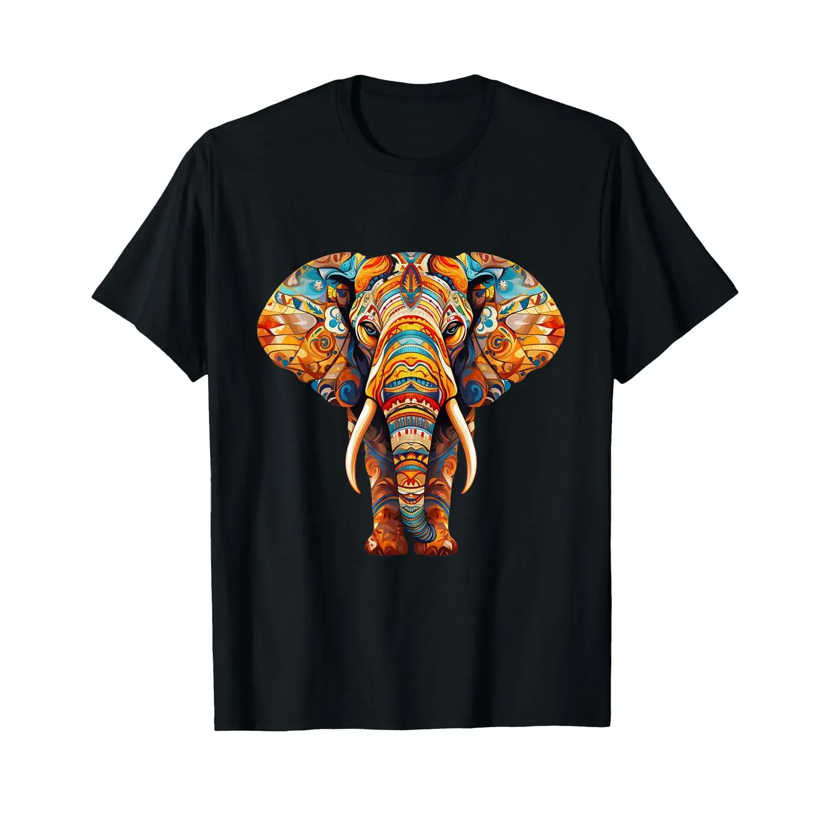 Mandala Elephant Head with Colorful Patterns T Shirt vintage Washed Slightly streetwear designer clothes Comfortable Casual