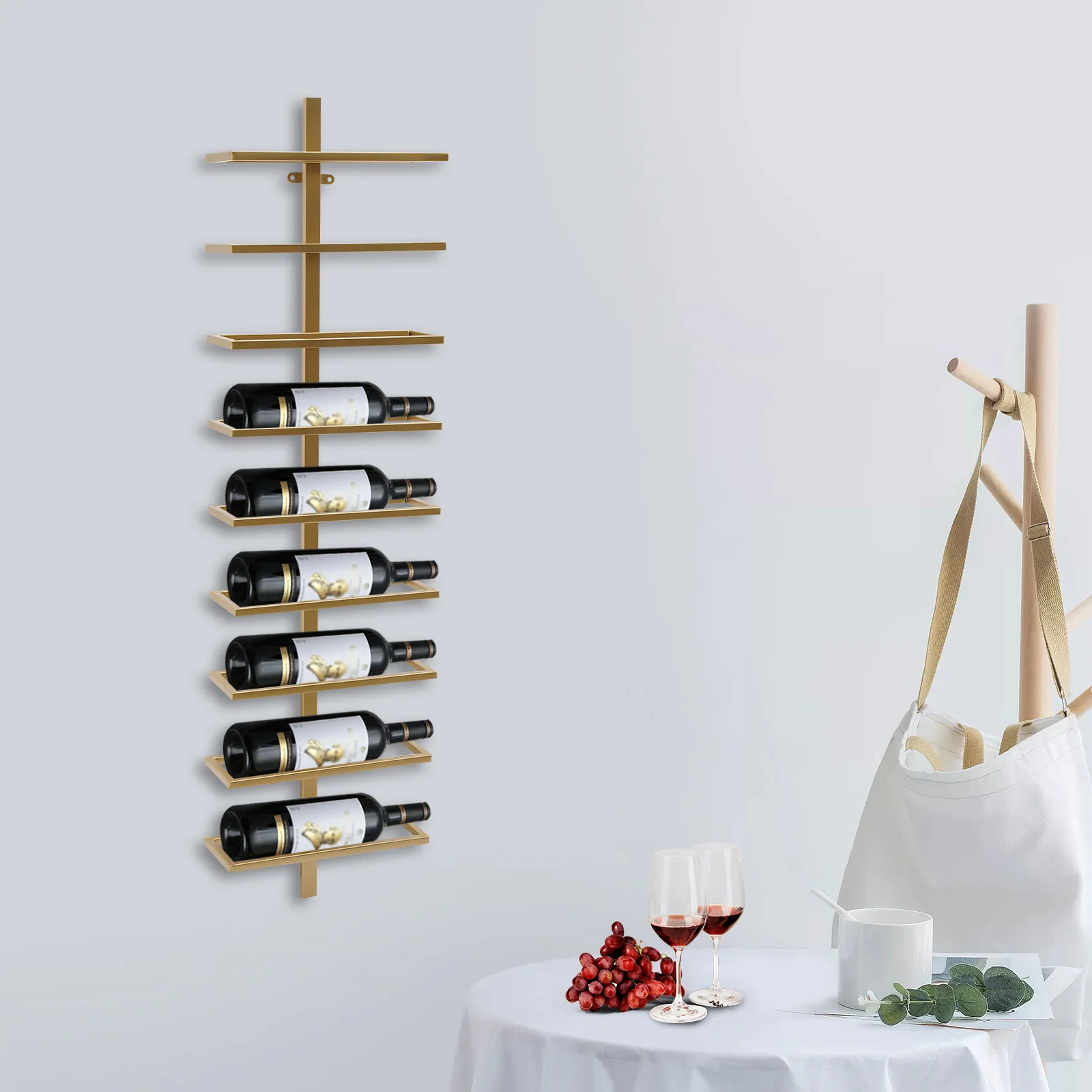 

Wall Mounted Wine Bottle Rack Holder Storage Organizer, Wine Display Shelf Holds 9 Bottles for Wine Theme Decor Bottle Storage