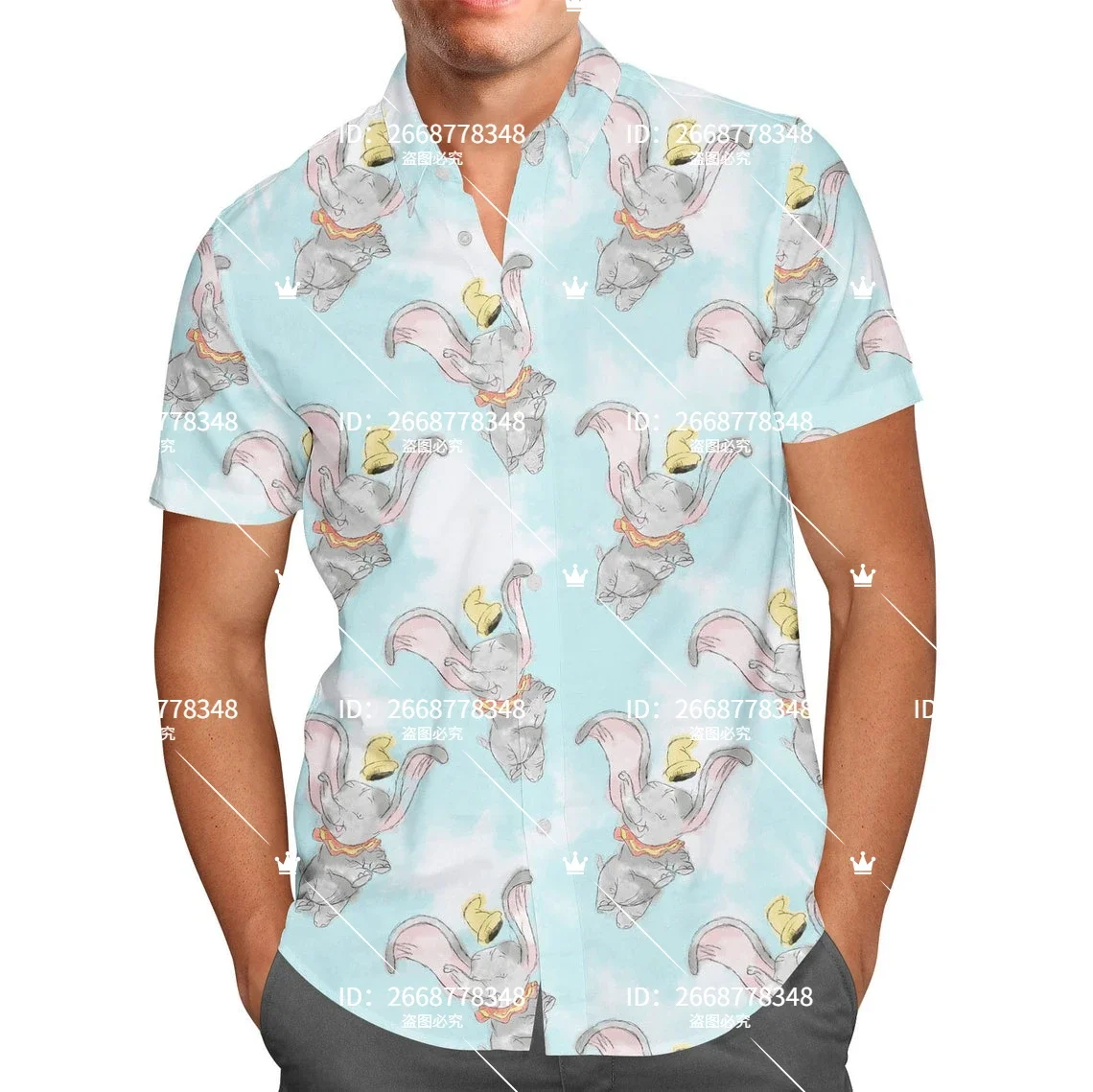 

Sketch of Dumbo Hawaiian Shirt Short Sleeve Button Up Shirt Disney Inspired Men's Vintage Button Down Beach Short Sleeve Shirt