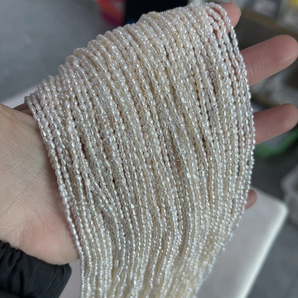 1.8-2 مللي متر 36 سنتيمتر المياه العذبة الطبيعية الأبيض اللؤلؤ الأرز شكل حبة هدية للنساء مجوهرات جعل عقد دي اي واي سوار إكسسوارات #5